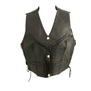 A-1 Women's Black XS Genuine Leather Motorcycle Vest